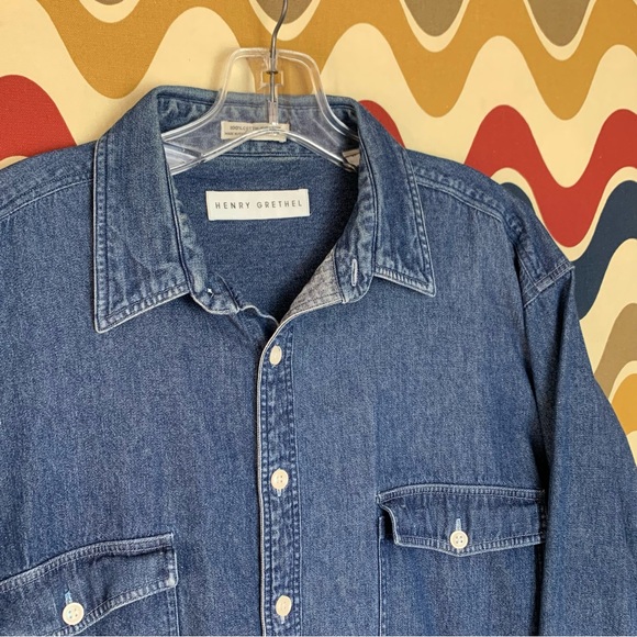 Vintage 90s Henry Grethel Denim Button Down Shirt size 16 1/2 GUC - Picture 2 of 8